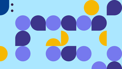 Modern Geometric Seamless Pattern with Abstract Shapes in Blue, Yellow, and Purple on White Background