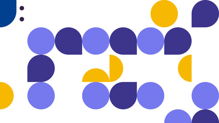 Modern Geometric Seamless Pattern with Abstract Shapes in Blue, Yellow, and Purple on White Background