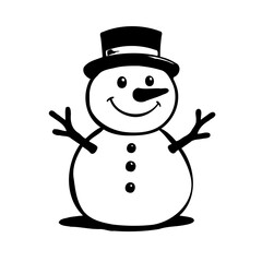 Cheerful Snowman Black and White Line Drawing Style