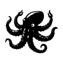 Octopus Silhouette in Bold Black and White Style