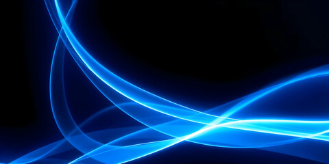 Naklejka premium Abstract blue light waves, glowing energy streams, dark background, neon effect, flowing curves, digital art, futuristic, dynamic motion, electric blue, black space, luminous trails, smooth lines, eth