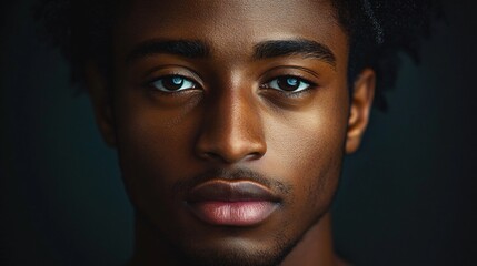 A contemplative portrait of a young Black man, perfect for Black History Month promotions, diversity campaigns, and initiatives celebrating inclusivity.