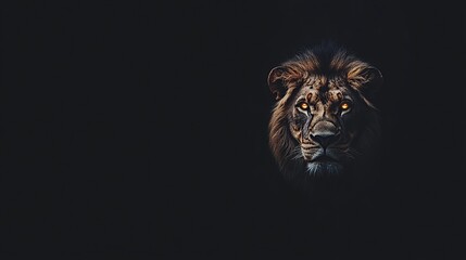 Majestic lion portrait, dark background, wildlife, power, strength, advertising