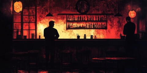 Two Men Silhouetted At A dimly Lit Bar