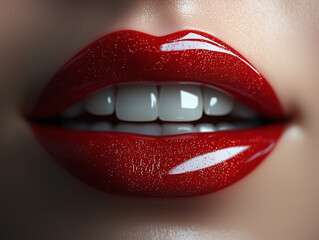 Obraz premium Glossy Red Lips with Sparkling Detail
