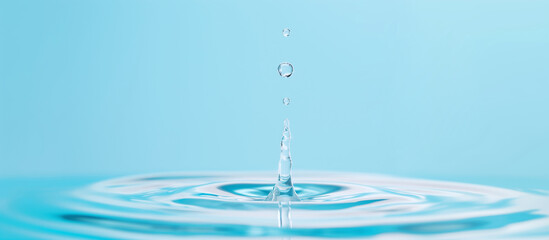 Water drops fall on the water surface and instantly form ripples and splashes