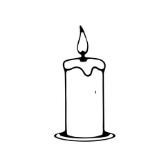 Single Candle Sketch Black Line On White Backdrop