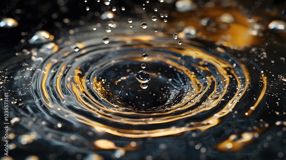 Poster Close-Up View of Water Droplet Creating Ripples in Dark Surroundings