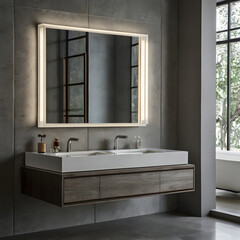 modern bathroom  mirror and sink with lighting 4k resolution 