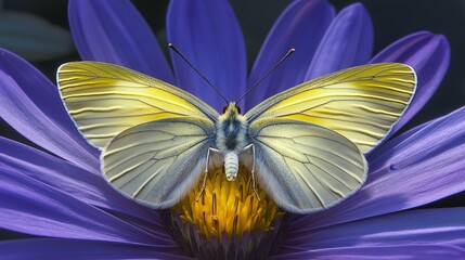 Yellow Butterfly on Purple Flower