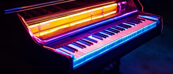 Neon Grand Piano Music Keys