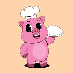 Cartoon cute pig with chef hat