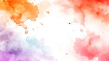 Abstract watercolor splash background design with vibrant orange, red, purple, and blue color splatter on white, ideal for website banners or social media