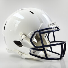 Fototapeta premium A close up shot of a white football helmet with a dark blue face mask on white