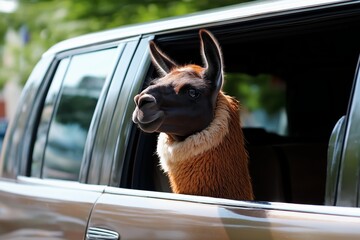 Llama Looking Out Car Window