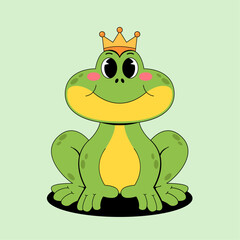 Cartoon cute green frog with crown
