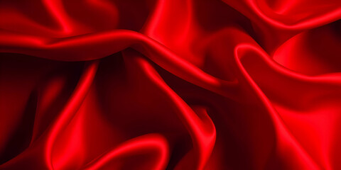Obraz premium Luxurious red silk fabric, flowing folds, smooth texture, shimmering satin, vibrant scarlet, dramatic lighting, high contrast, silky drapery, sensual curves, rich crimson hues, glossy surface, elegant