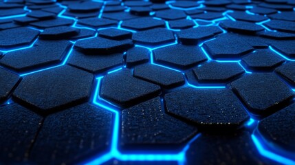 Obraz premium Futuristic digital technology design cybernetic concepts hexagonal patterns urban environment abstract viewpoint illuminated background for enhanced visual appeal