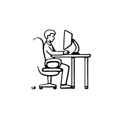 Person working at a computer illustration minimal line