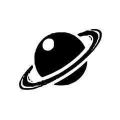 Saturn ringed planet black and white space icon