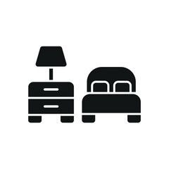 Bedside table and bed set icon with a clean and contemporary look, ideal for furniture, interior design, and home decor projects.