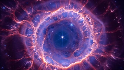 Obraz premium A breathtaking cosmic scene featuring a small but immensely powerful black hole at the center, surrounded by a swirling, vibrant nebula.