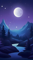 Digital calm night stars and moon abstract art design graphic poster background