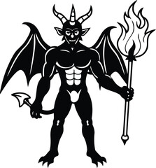 Angry Winged Demon silhouette, Winged Demon vector illustration, Winged Demon line art vector