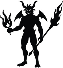 Angry Winged Demon silhouette, Winged Demon vector illustration, Winged Demon line art vector