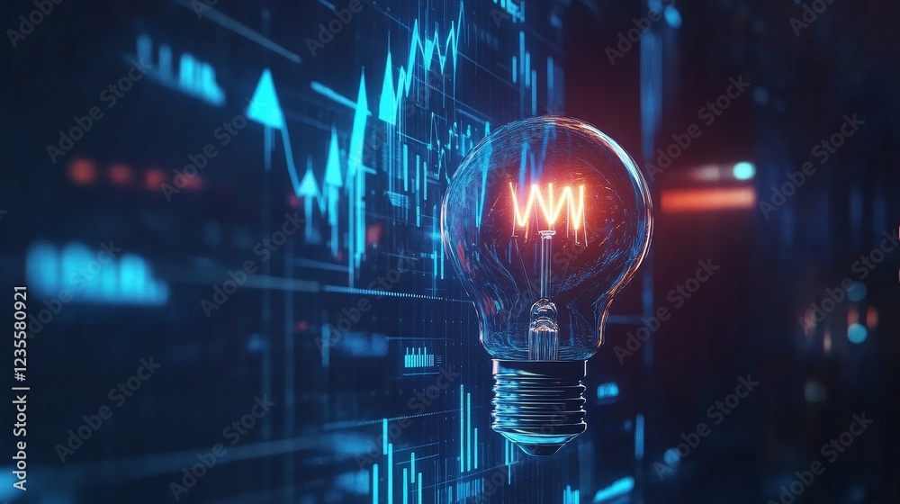 Poster innovative light bulb displaying data trends in a digital environment futuristic graphs and analytic