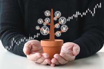 資産形成イメージ―お金のなる木を守る男性
