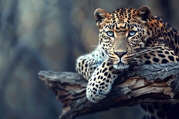 Fototapeta premium A leopard resting on a tree branch