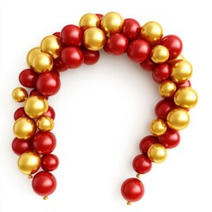 Red gold balloons arch; white background, celebration
