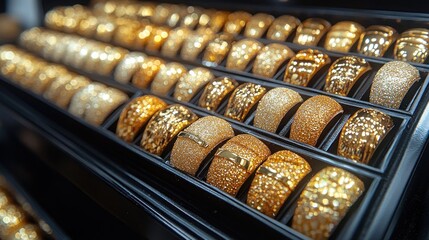 Gold bracelets displayed in jewelry store