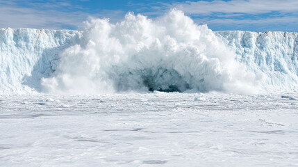 dramatic glacier collapse creates massive ice chunks and splashes