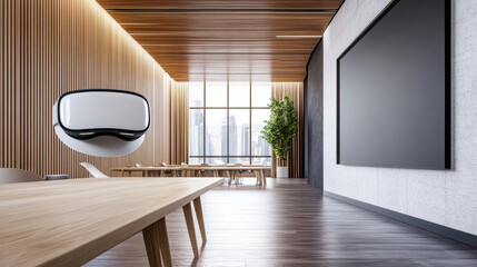 Futuristic classroom with neurotechnology and modern design elements