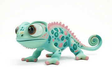 Fototapeta premium chameleon on a white background, chameleon on a blank white background, a chameleon, chameleon, cute chameleon, white background, Copy Space For Add Text 3D Rendering, 3D, Vector, AI Generative