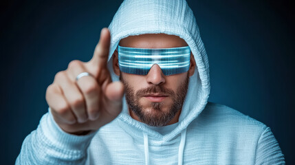Naklejka premium Futuristic hoodie with reflective glasses, showcasing modern style
