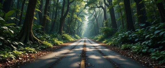 Road in the forest, Abandoned Road Amidst Lush Greenery
