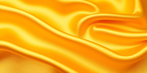 Fototapeta premium Luxurious golden silk fabric, smooth flowing texture, shimmering satin drapery, abstract waves and folds, rich amber hues, elegant textile background, soft luminous material, high-resolution close-up,