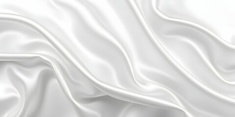 Naklejka premium Flowing white silk fabric, smooth texture, elegant drapery, soft folds, minimalist, monochromatic, gentle curves, satin sheen, abstract background, luxurious material, subtle shadows, high-key lightin