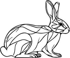 illustration of a rabbit black and white line art