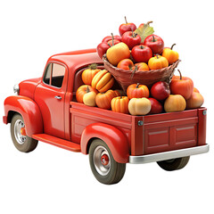 Old red truck with fruit