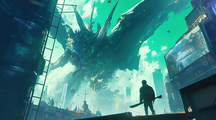 scene in the battlefield with dragon