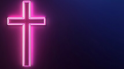 Obraz premium Glowing Neon Cross Against Dark Background