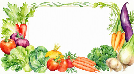 Various of vegetables frame with white blank space background, watercolor painting style, generative AI.	