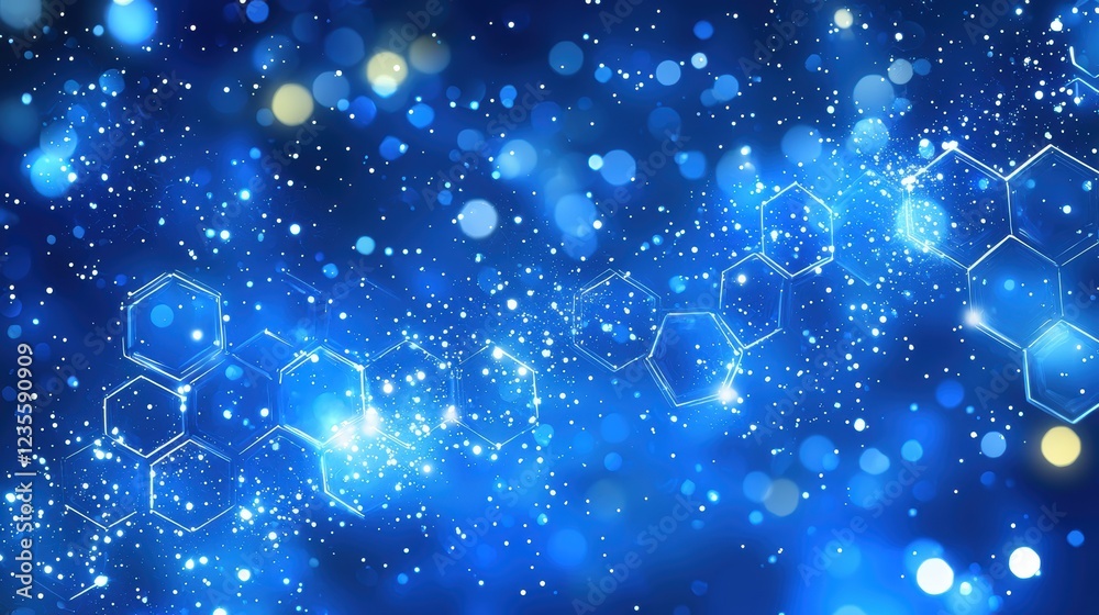 Wall mural abstract blue hexagon network glowing brightly with sparkles digital technology background
