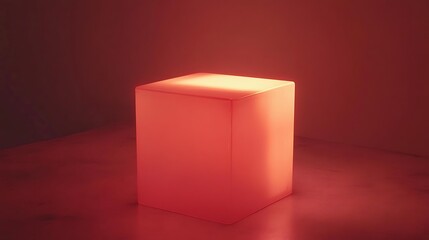 Illuminated Red Cube on a Red Surface