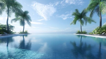Calm Tropical Pool Overlooking Ocean Under Clear Blue Sky