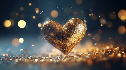 A shimmering golden heart surrounded by sparkling particles, symbolizing love and joy.